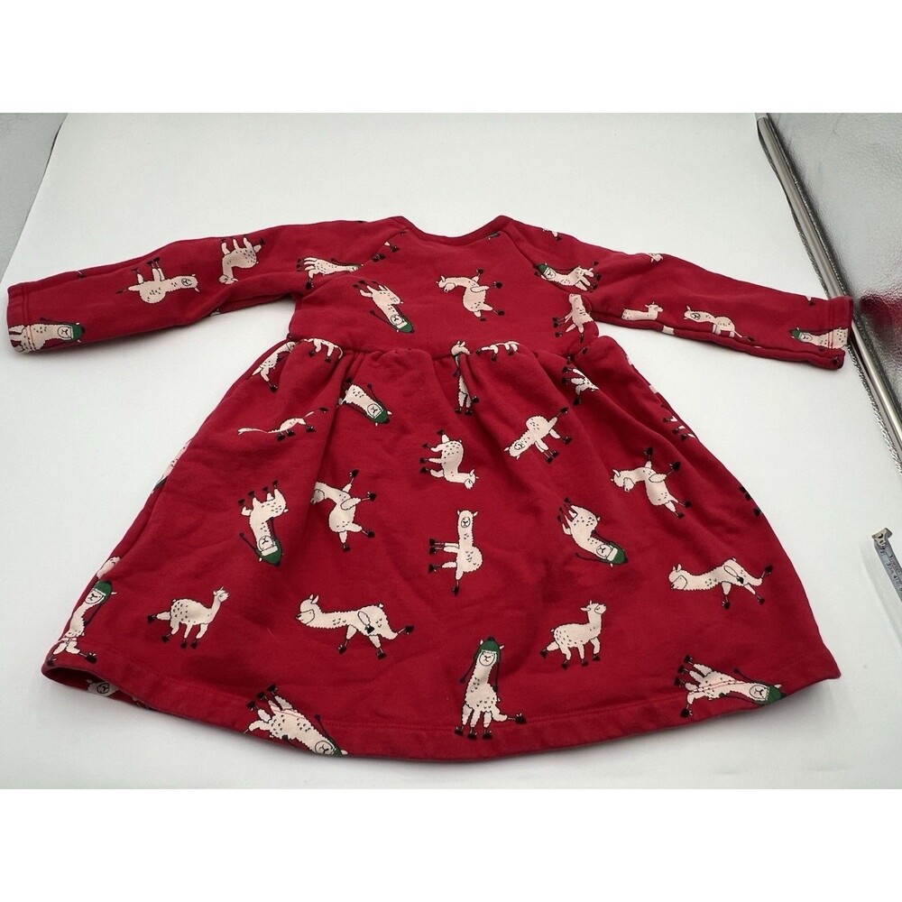 Hanna Andersson Girls Size 3 Red Long Sleeve Llama Sweater Dress Holiday Winter - Picture 2 of 7